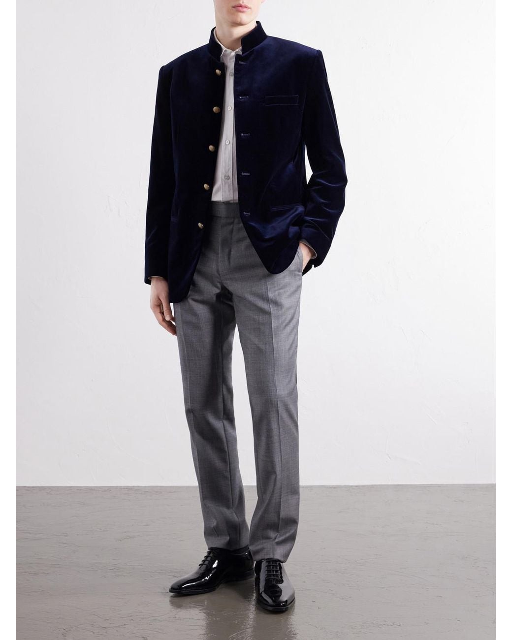 Favourbrook Blue Nehru Cotton-Velvet Blazer for men