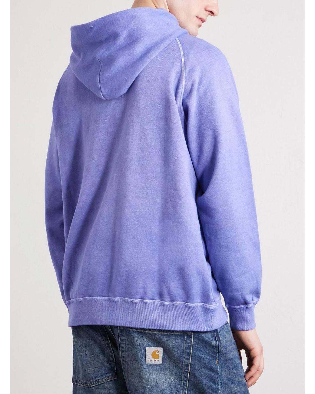 Neighborhood Blue Logo-embroidered Pigment-dyed Cotton-jersey Hoodie for men