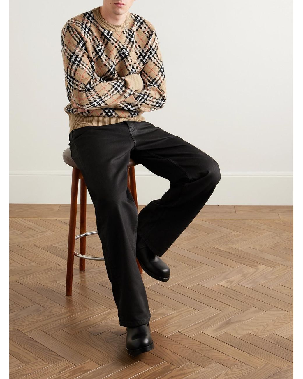 Burberry Natural Checked Wool-Blend Jacquard Sweater for men