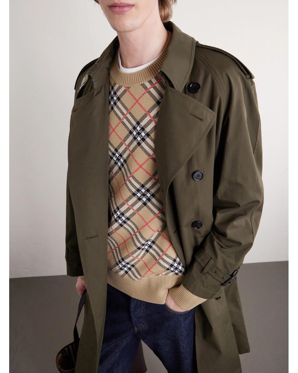 Burberry Natural Checked Cotton-blend Sweater for men