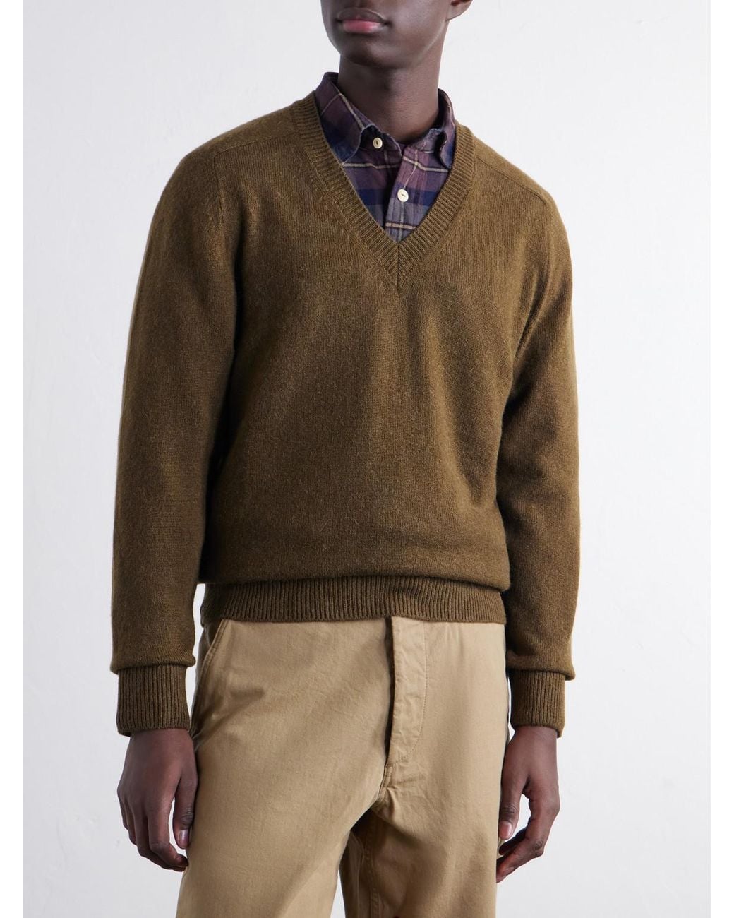 Drake's Green Wool And Alpaca-Blend Sweater for men