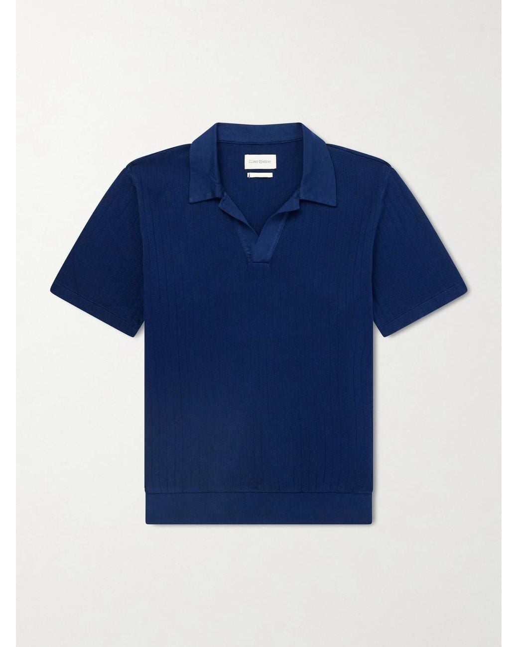 Oliver Spencer Blue Westcott Open-Collar Organic Cotton Polo Shirt for men