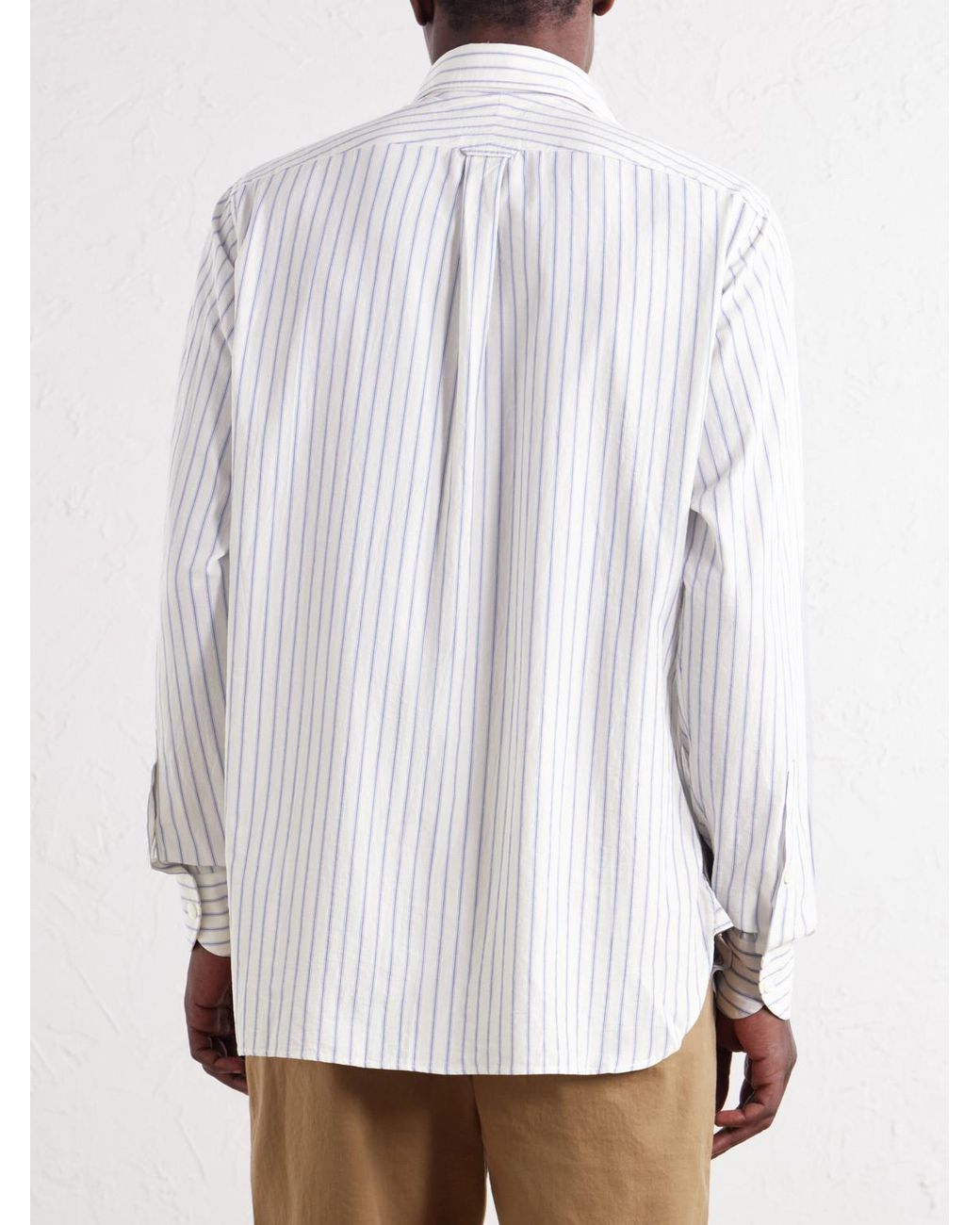 Drake's White Striped Cotton And Linen-Blend Poplin Shirt for men