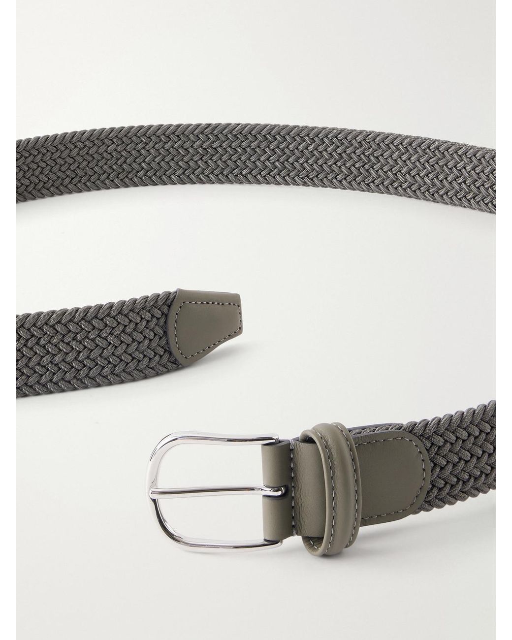 Andersons Gray 3.5Cm Leather-Trimmed Woven Elastic Belt for men