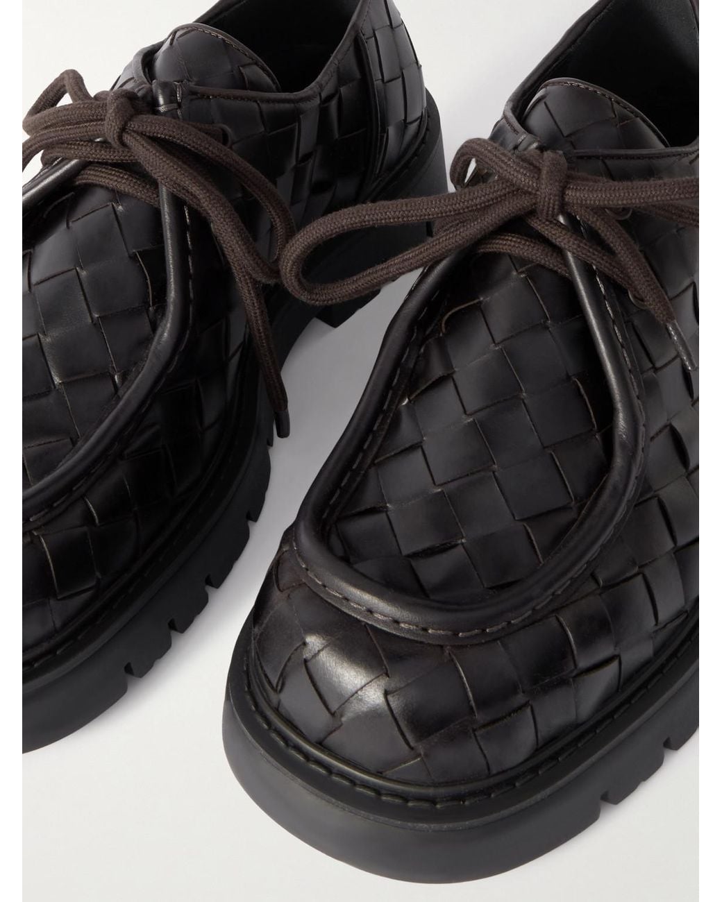 Bottega Veneta Black Intrecciato Leather Derby Shoes for men