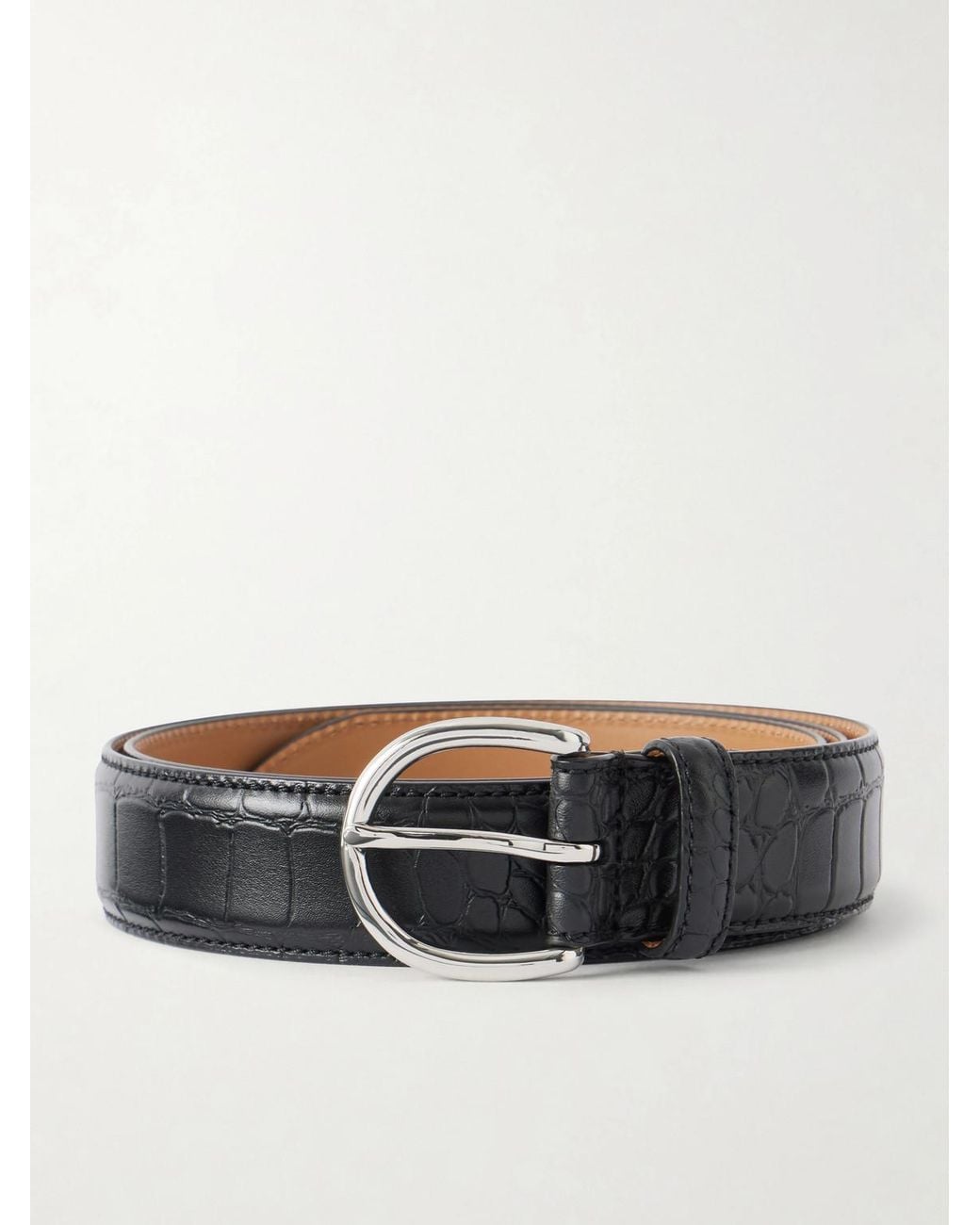 Morjas Black 3Cm Croc-Embossed Leather Belt for men