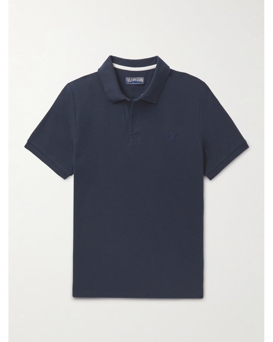 Vilebrequin Blue Slim-Fit Logo-Embroidered Cotton-Piqué Polo Shirt for men