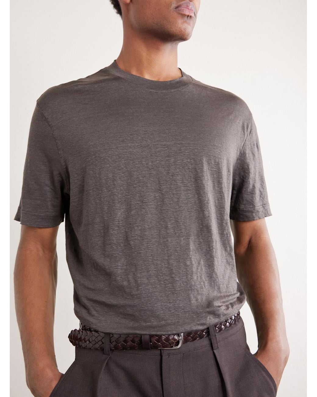 Thom Sweeney Gray Linen-blend T-shirt for men