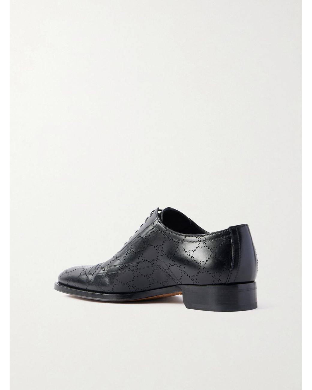 Gucci Black Laser-Cut Leather Oxford Shoes for men