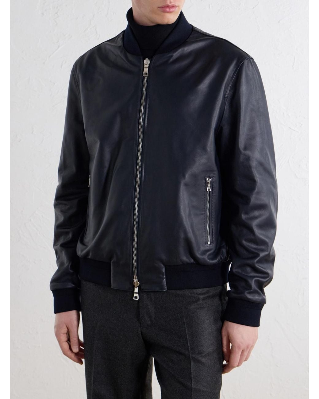 Mr P. Blue Reversible Leather Jacket for men