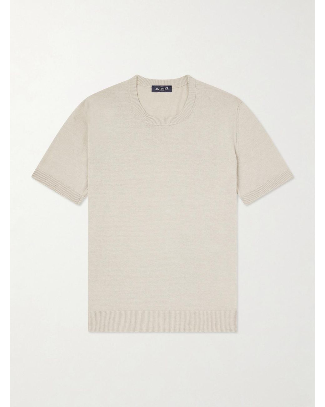 J. Mueser White Knitted Linen And Cotton-Blend T-Shirt for men