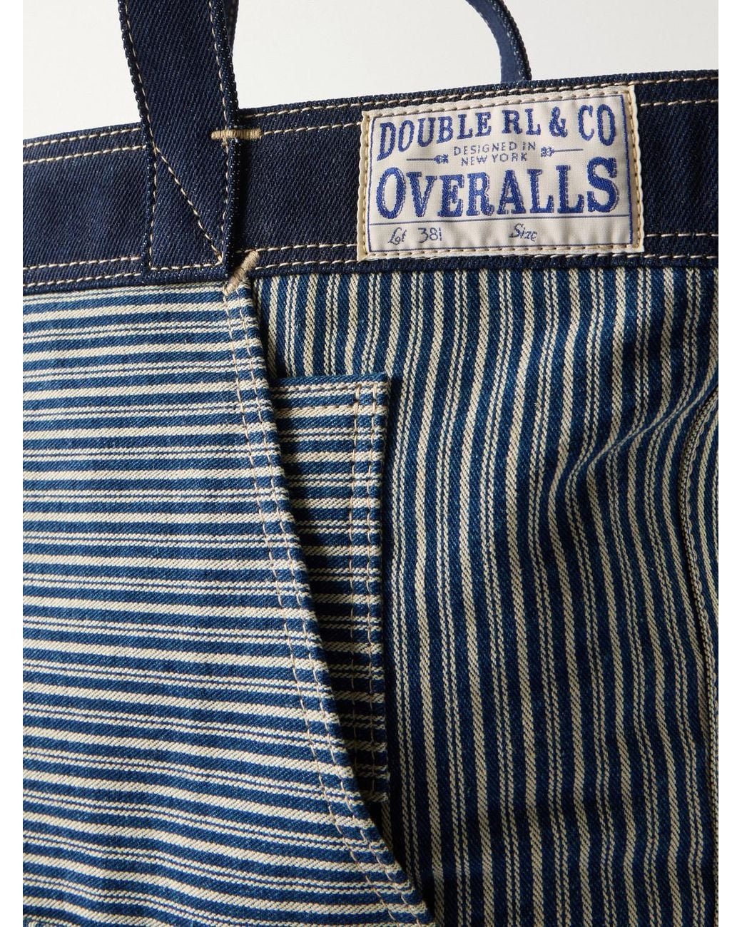 RRL Blue Striped Denim-Trimmed Cotton-Twill Tote Bag for men