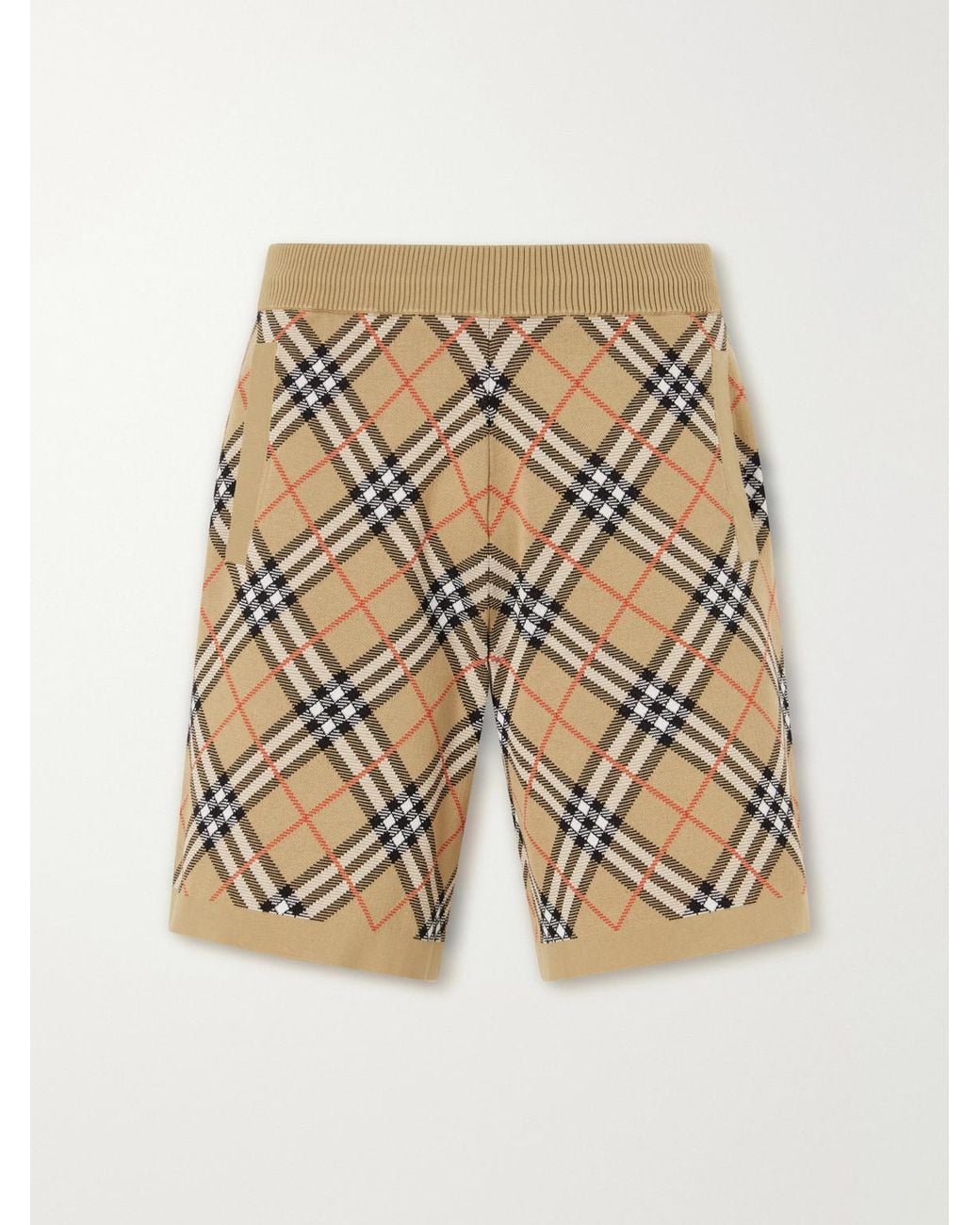 Burberry Metallic Straight-Leg Knitted Checked Cotton-Blend Shorts for men