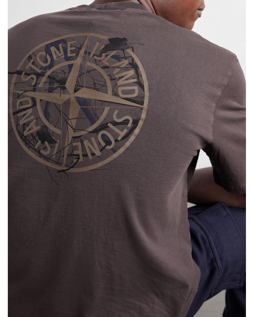 Stone Island Brown Garment-Dyed Printed Organic Cotton-Jersey T-Shirt for men