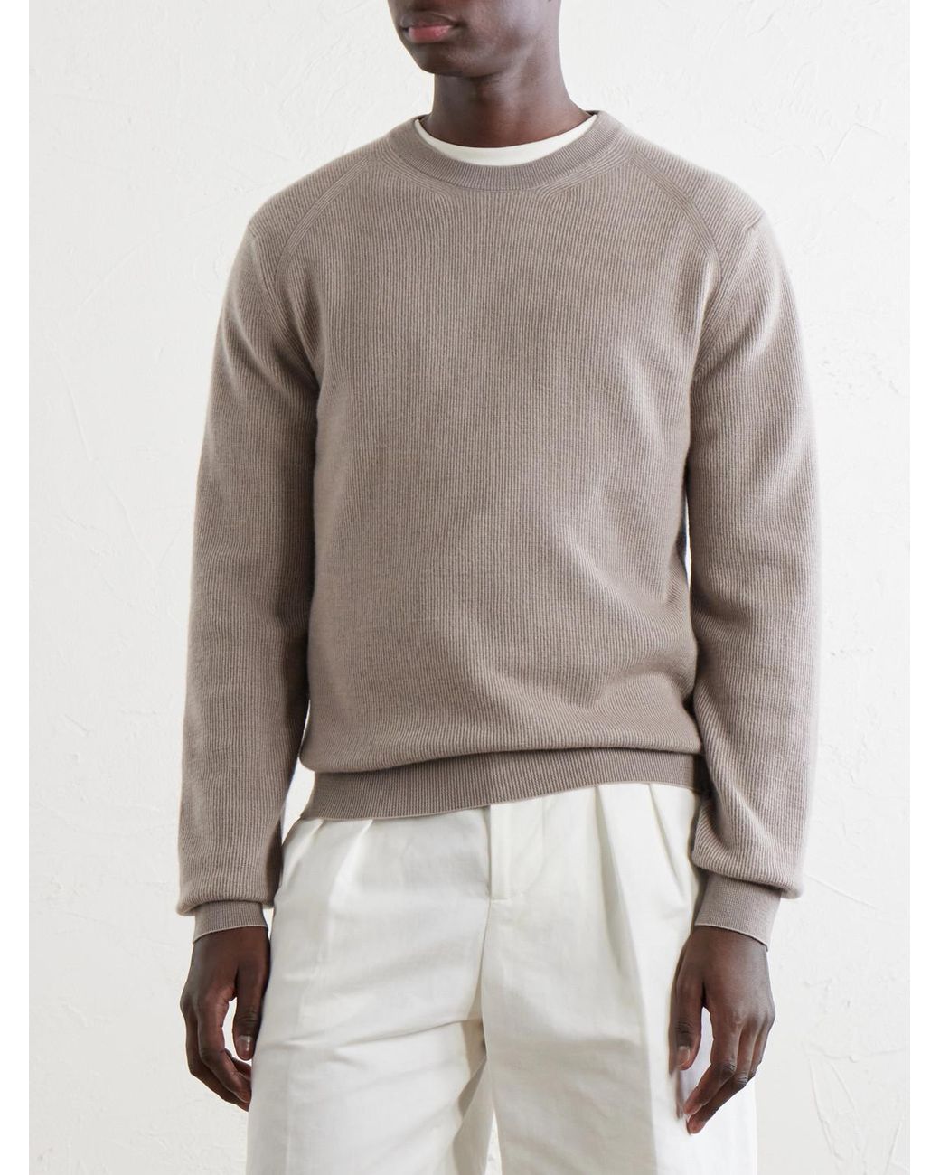Brioni White Cashmere And Wool-Blend Sweater for men