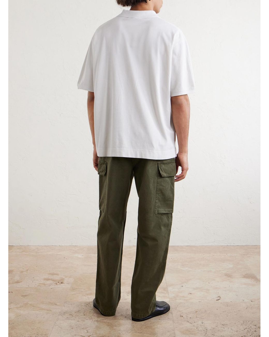 Acne White Logo-Embroidered Cotton-Piqué Polo Shirt for men