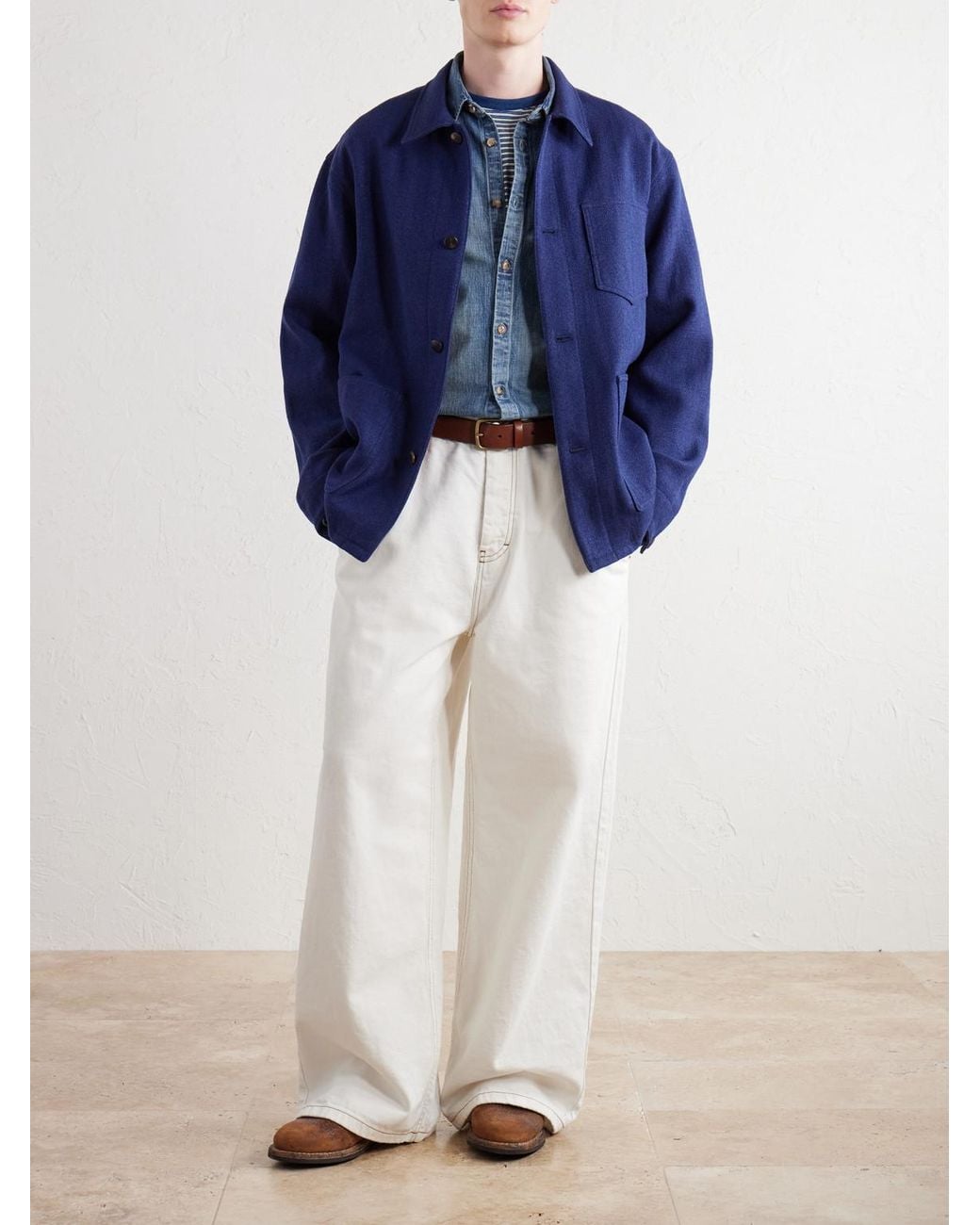 Visvim Blue Baker Textured Wool And Linen-Blend Jacket for men