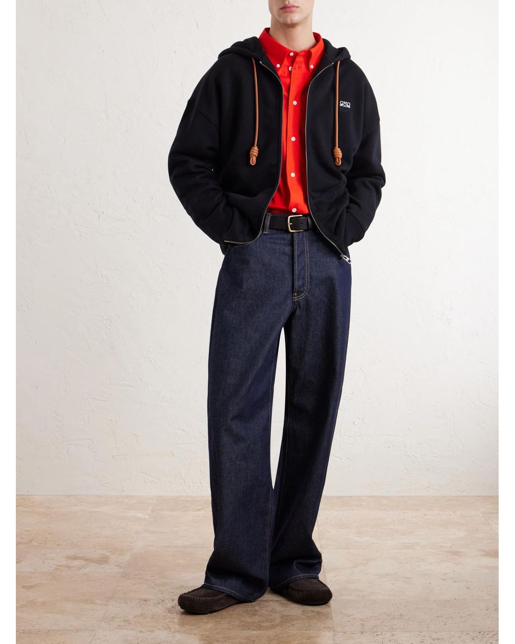 Loewe Blue Anagram-Embroidered Cotton-Jersey Zip-Up Hoodie for men