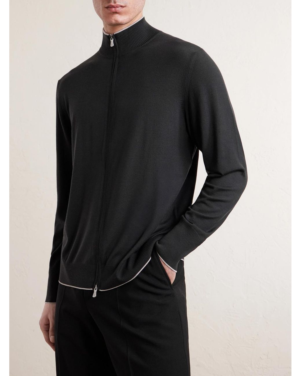 Eleventy Black Wool Zip-up Cardigan for men