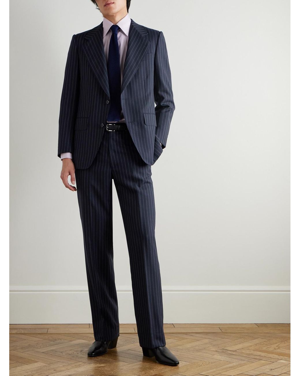 Husbands Blue Pinstriped Wool Suit Jacket for men