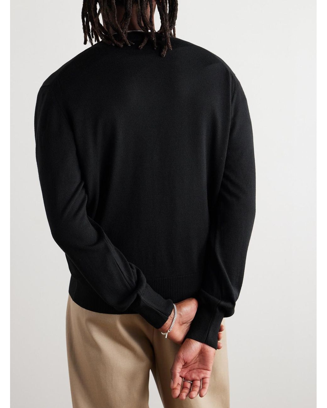 AMI Black Slim-Fit Logo-Embroidered Merino Wool Cardigan for men
