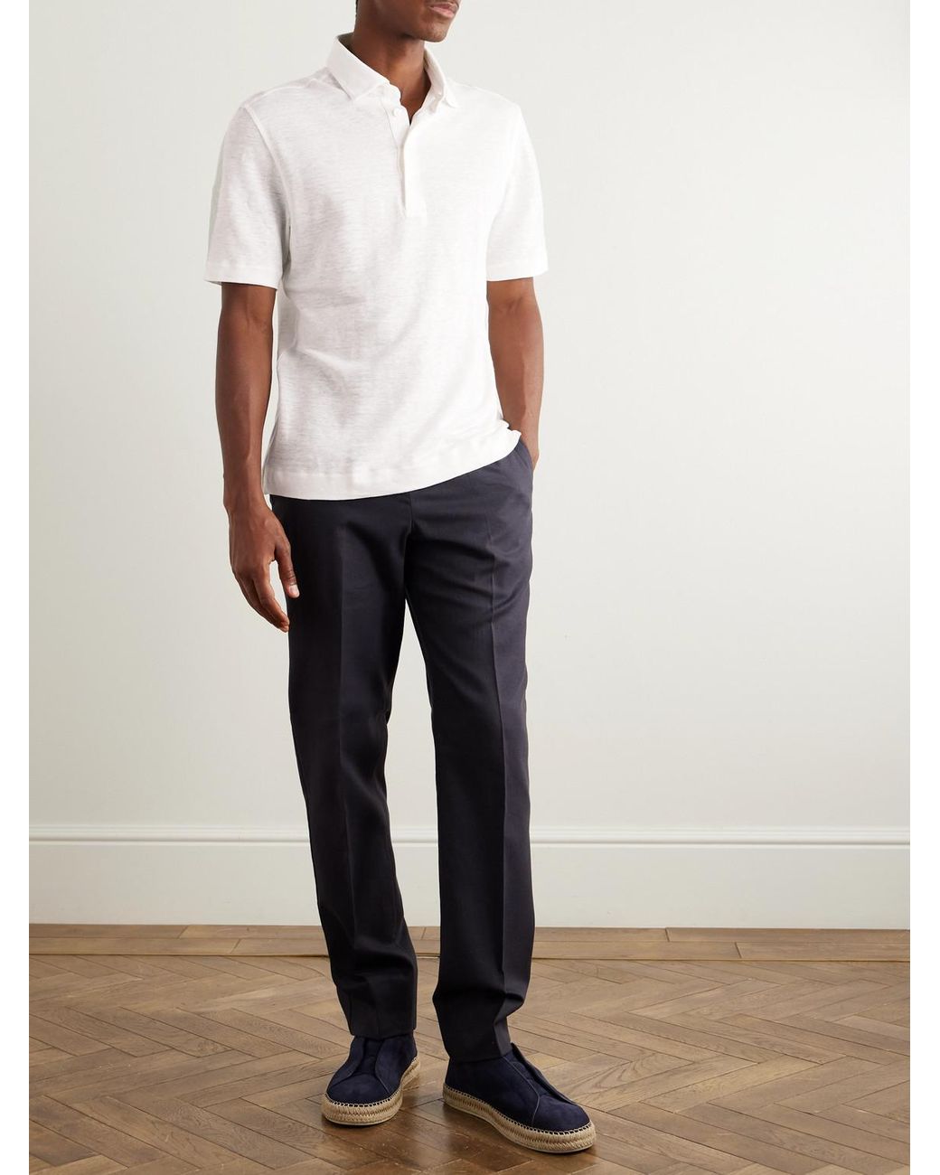 Zegna Blue Straight-leg Linen-twill Trousers for men
