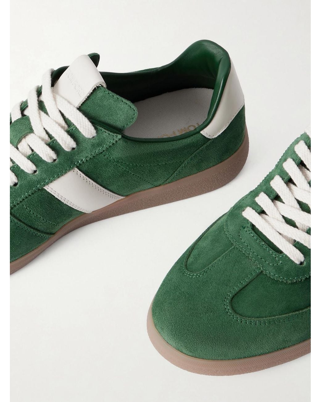 Tom Ford Green Archer Leather-Trimmed Suede Sneakers for men