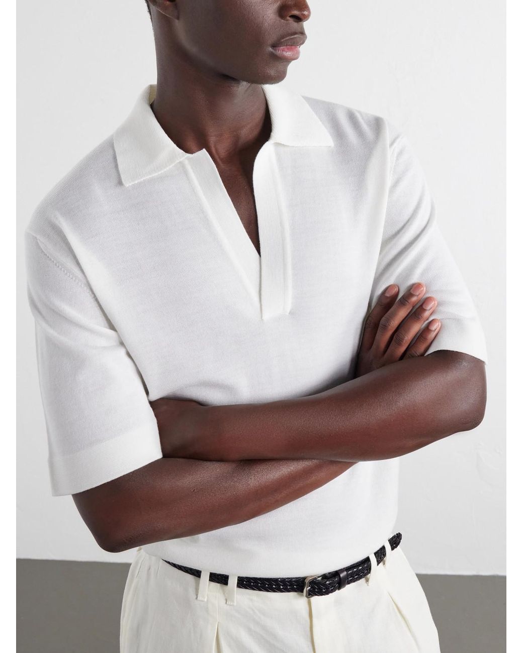 Orlebar Brown White Raffertie Merino Wool Polo Shirt for men