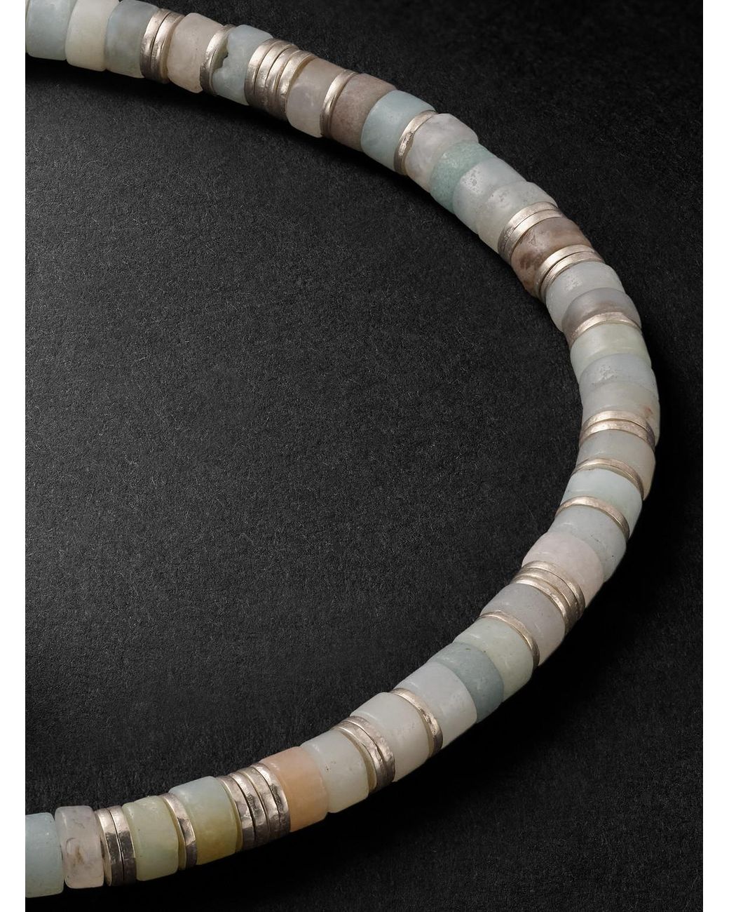 MAOR Black Tucson Sterling, Amazonite And Cord Beaded Bracelet for men