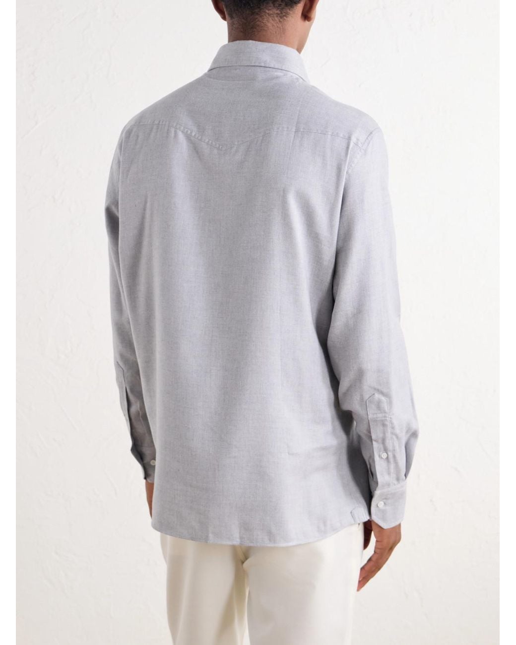 Brunello Cucinelli Gray Cotton-Flannel Western Shirt for men