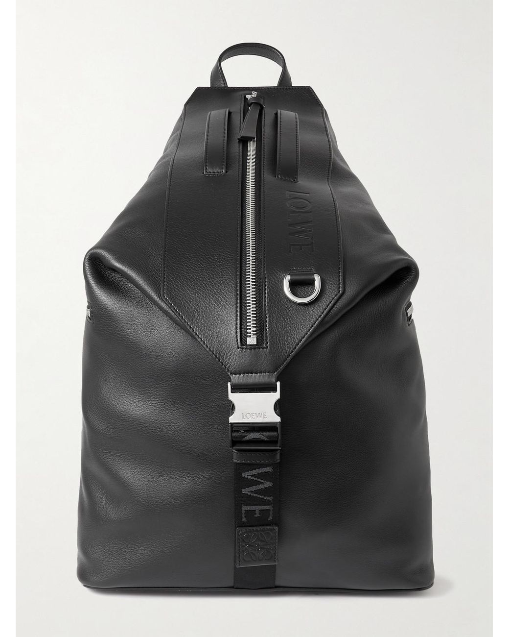 Loewe Black Convertible Logo-Debossed Mesh-Trimmed Leather Backpack for men