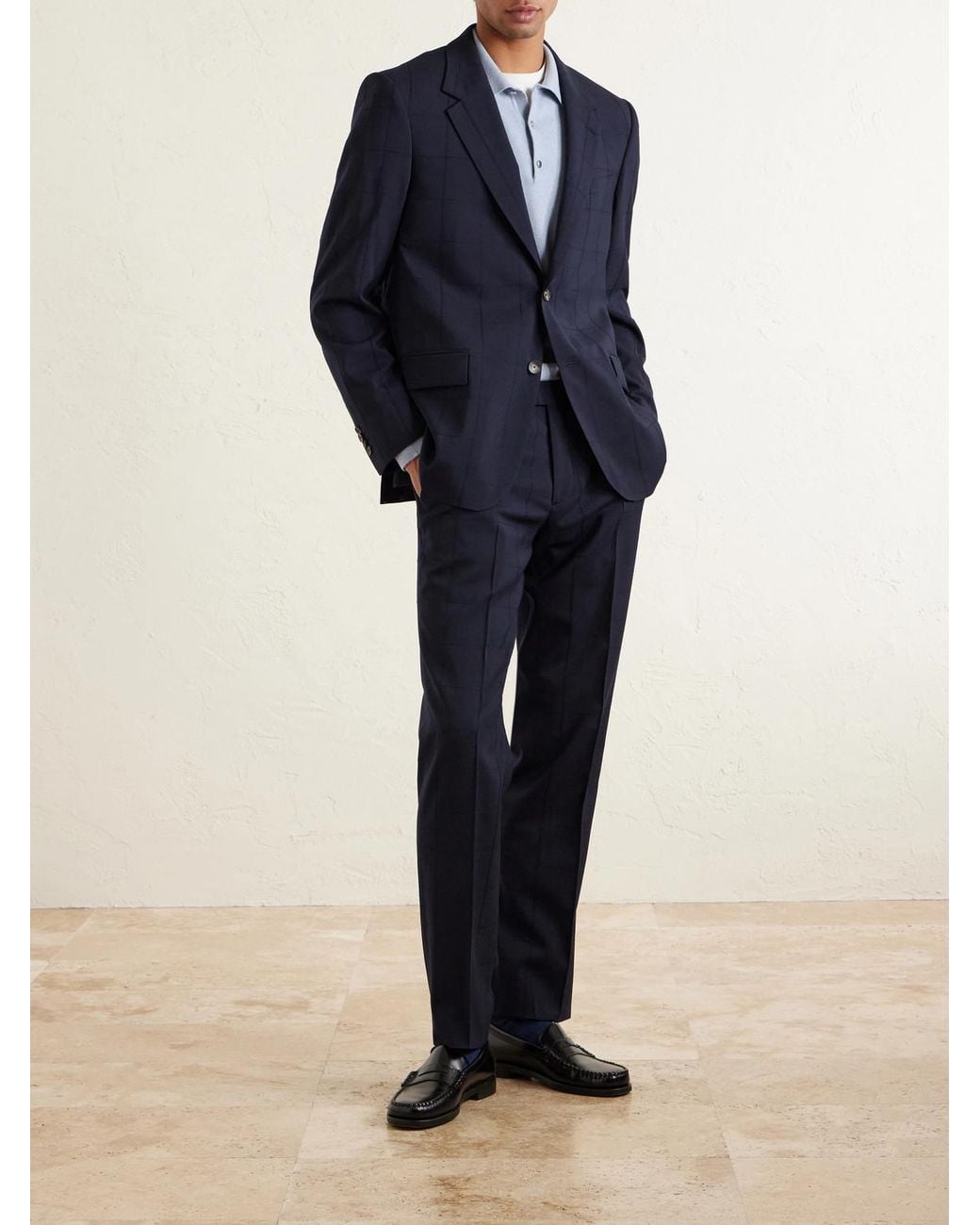 Checked Wool-Blend Suit Jacket di Mr P. in Blue da Uomo