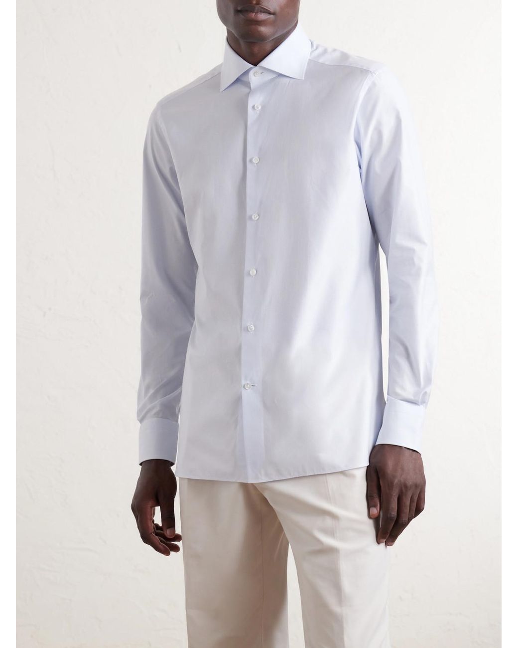 Zegna Blue Trofeo Cutaway-collar Cotton-poplin Shirt for men