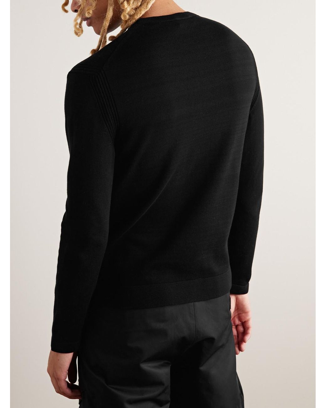 Moncler Black Logo-Appliquéd Twill-Trimmed Cotton Sweater for men