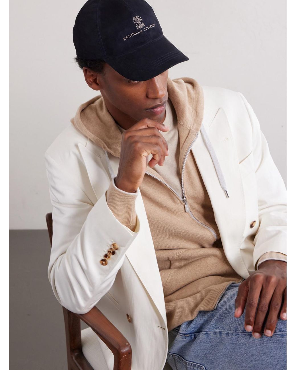 Logo-Embroidered Suede Cap di Brunello Cucinelli in Blue da Uomo