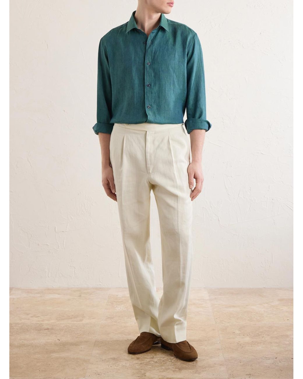 Charvet Blue Linen Shirt for men