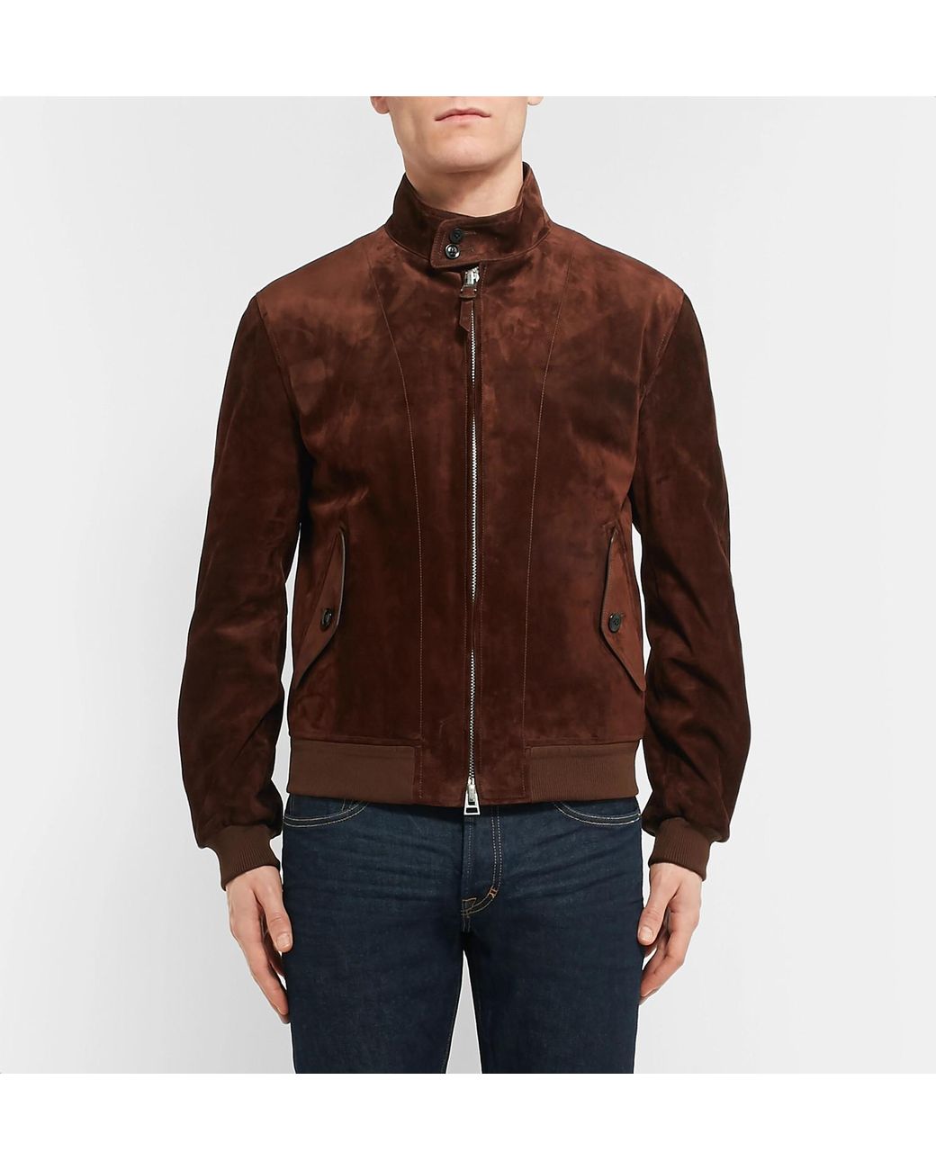 Tom Ford Slim-fit Suede Harrington Jacket in Brown for Men | Lyst