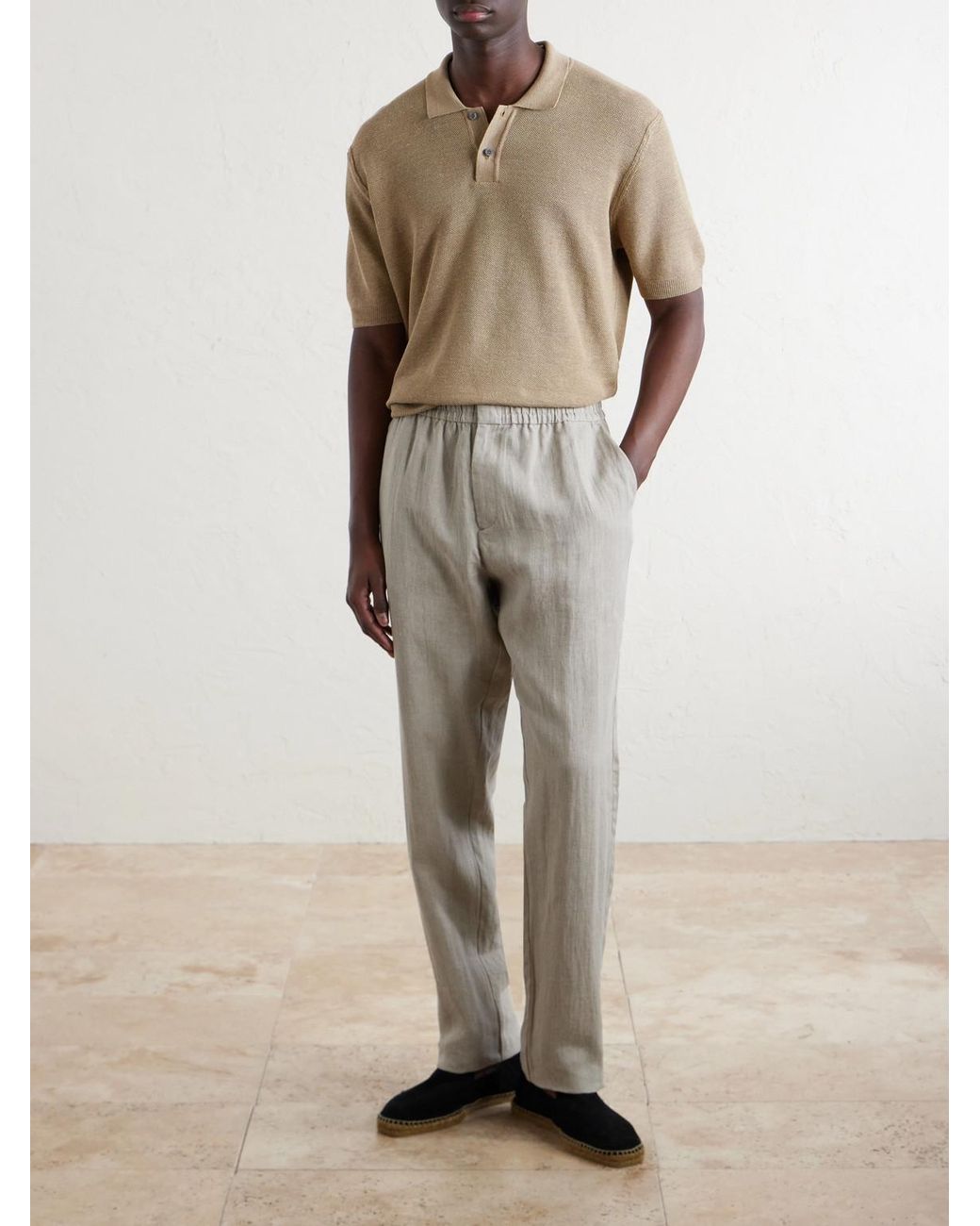 Sunspel Natural Honeycomb-Knit Linen And Silk-Blend Polo Shirt for men
