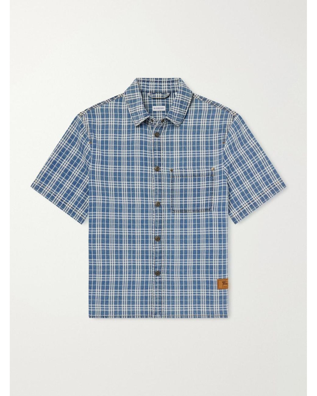 Burberry Blue Logo-Appliquéd Checked Denim Shirt for men