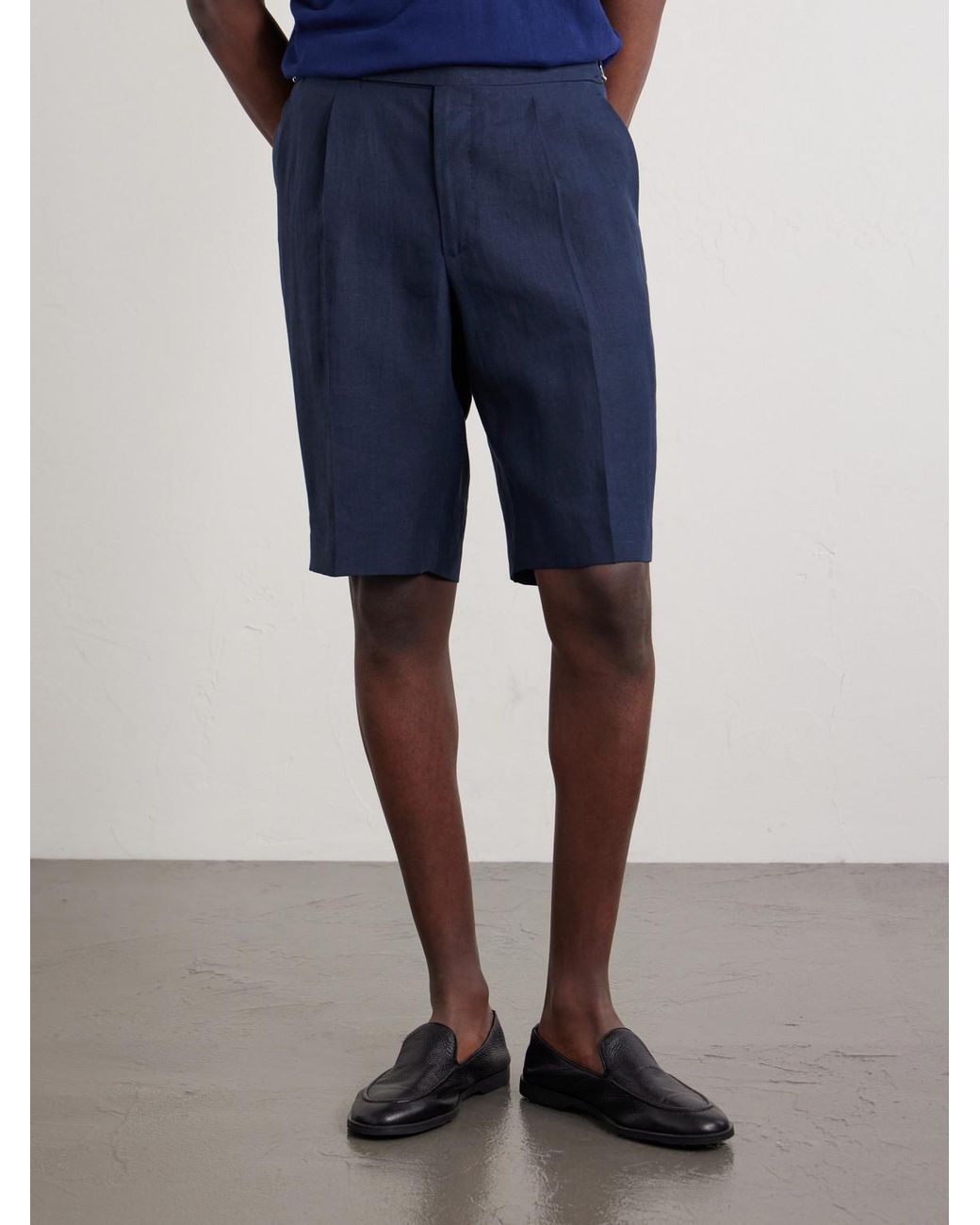 De Petrillo Blue Straight-Leg Linen Shorts for men