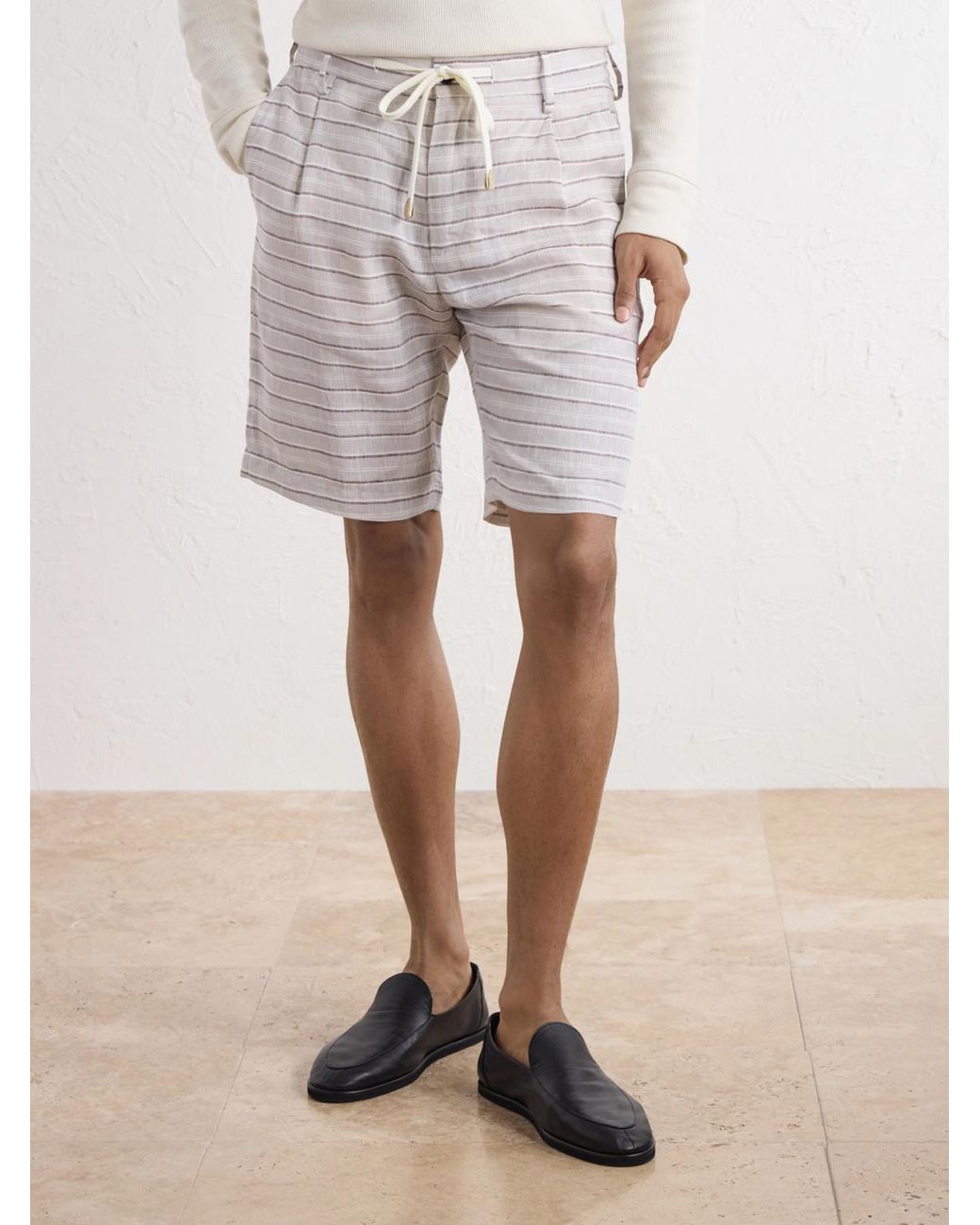 Eleventy White Straight-Leg Striped Drawstring Linen Shorts for men