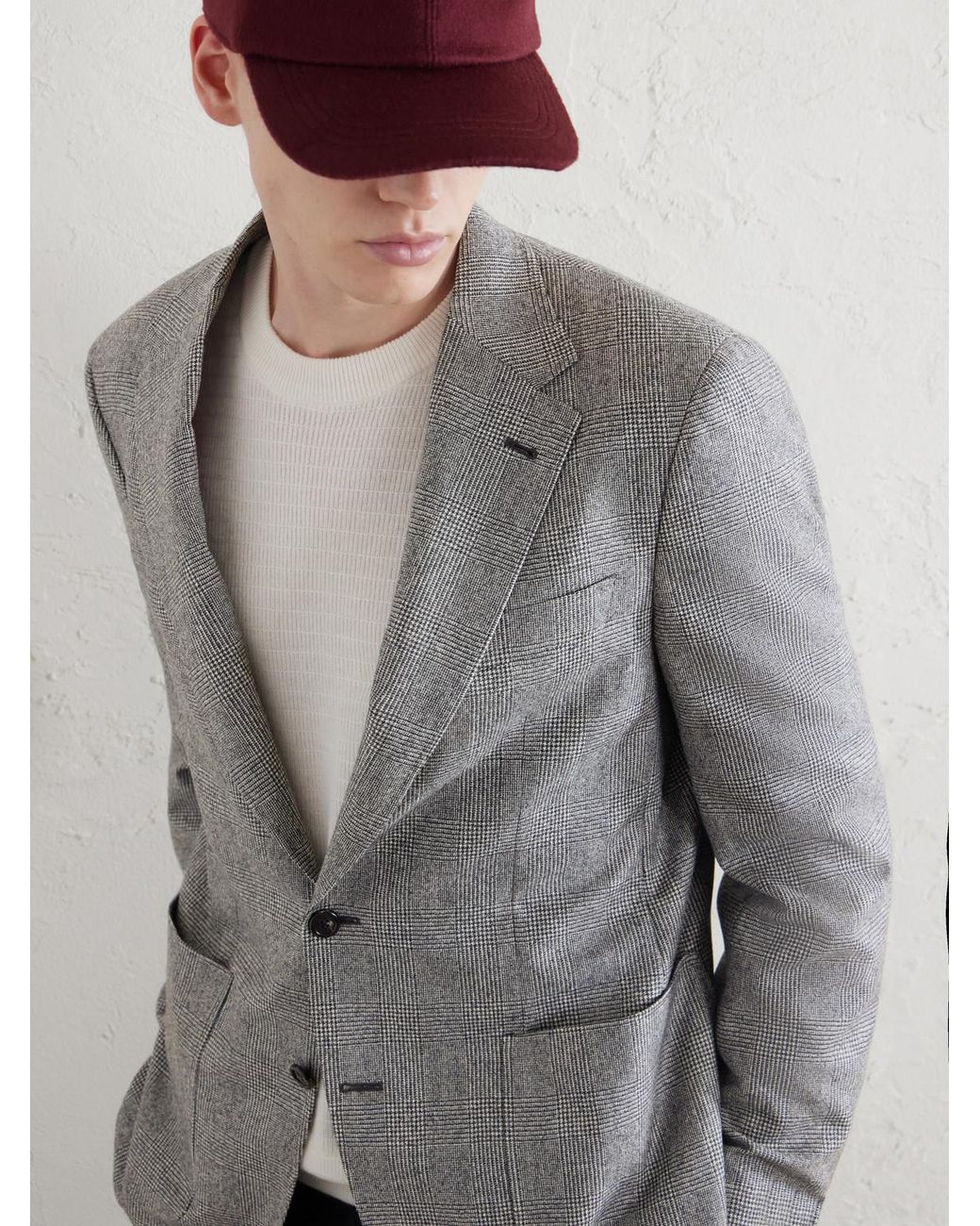 Canali Gray Prince Of Wales Checked Wool Blazer for men