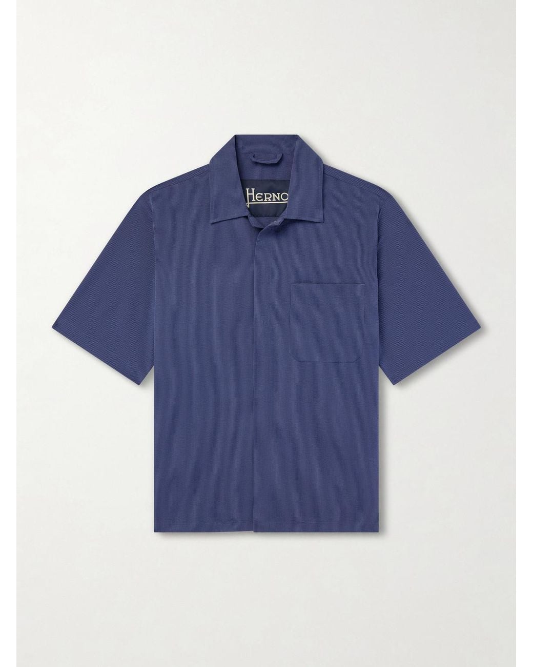 Herno Blue Seercrease Jersey Bowling Shirt for men