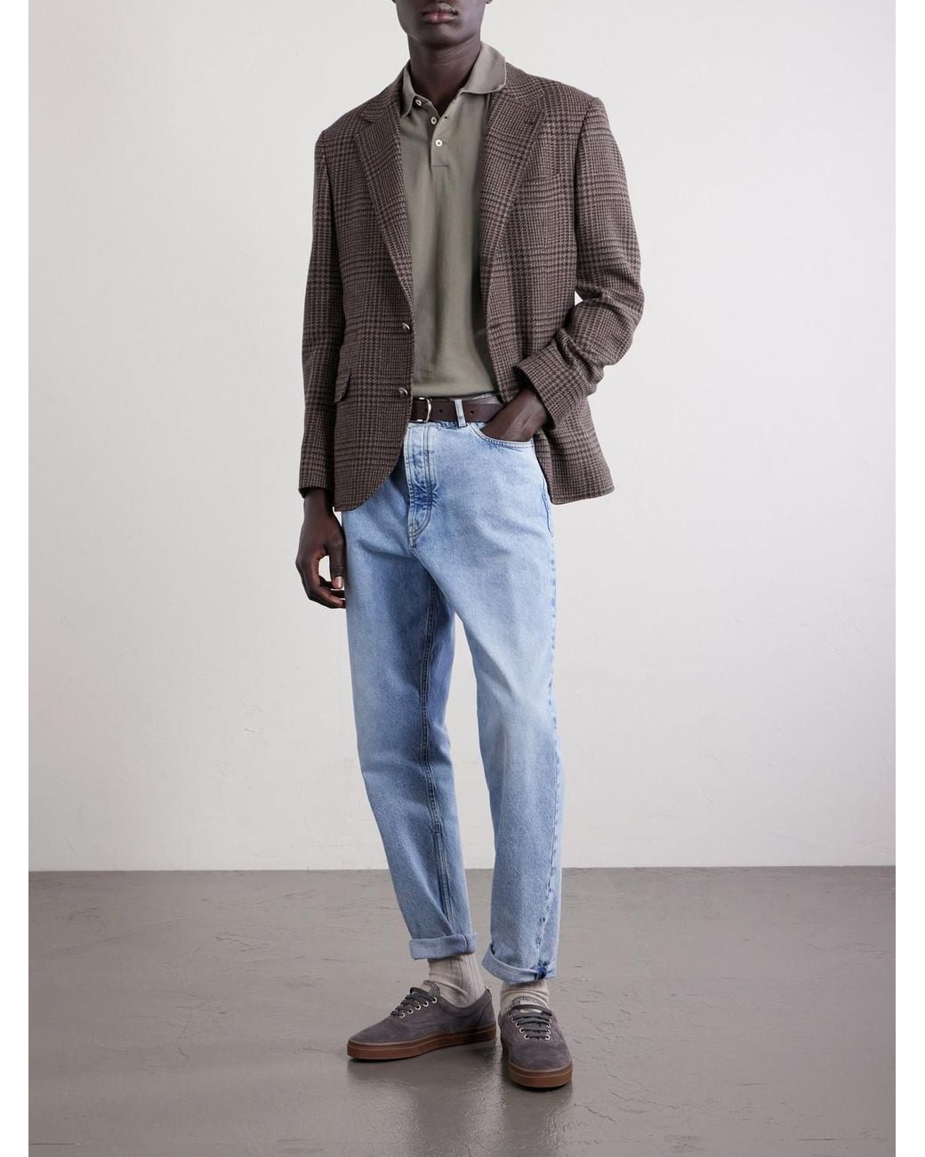 Brunello Cucinelli Gray Logo-Print Cotton-Piqué Polo Shirt for men