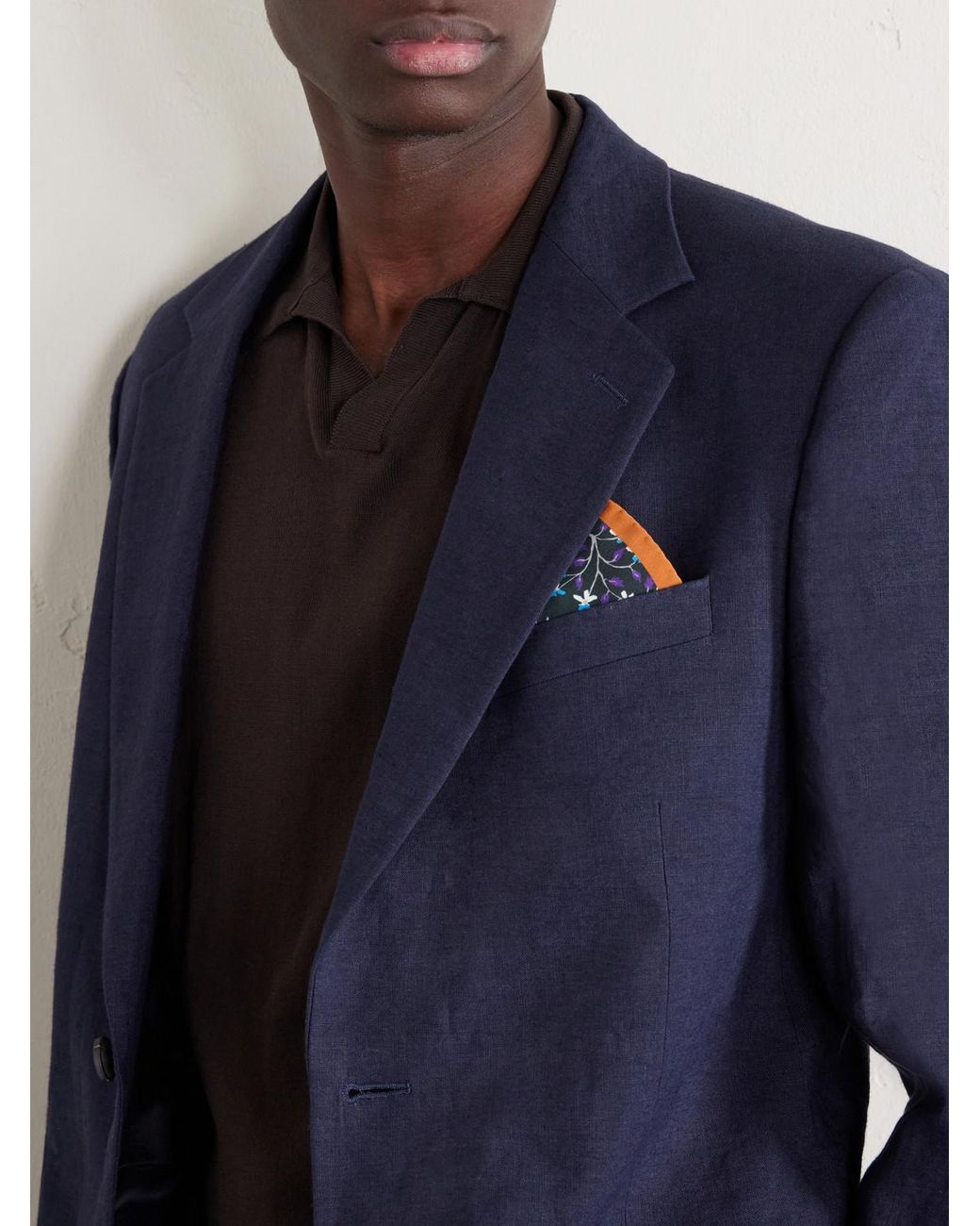 Mr P. Blue Slim-Fit Linen Suit Jacket for men