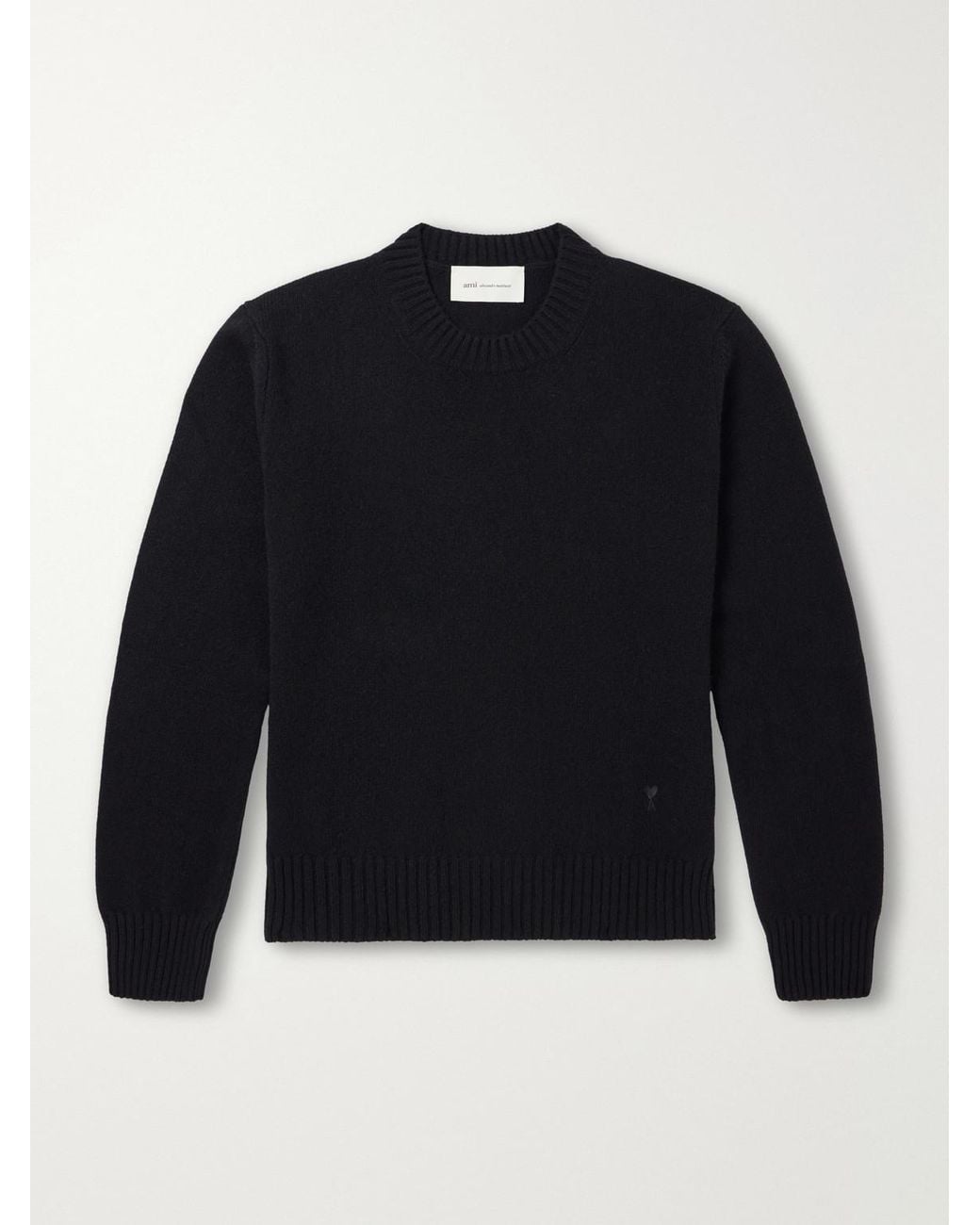 AMI Blue Logo-Embroidered Cashmere And Wool-Blend Sweater for men