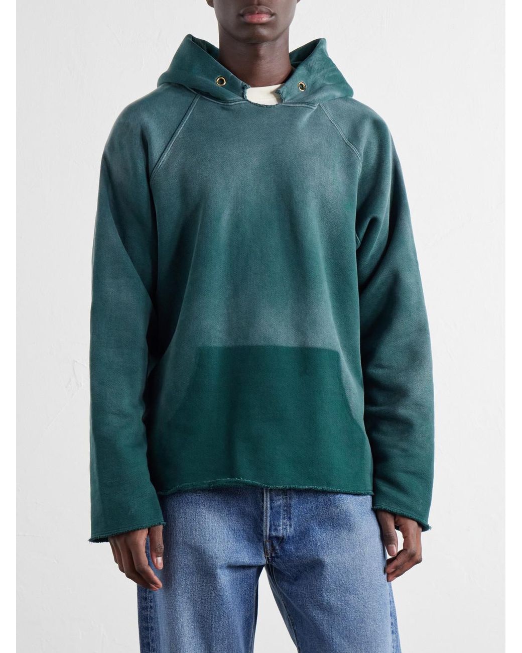 Les Tien Green Cotton-Jersey Raglan Hoodie for men