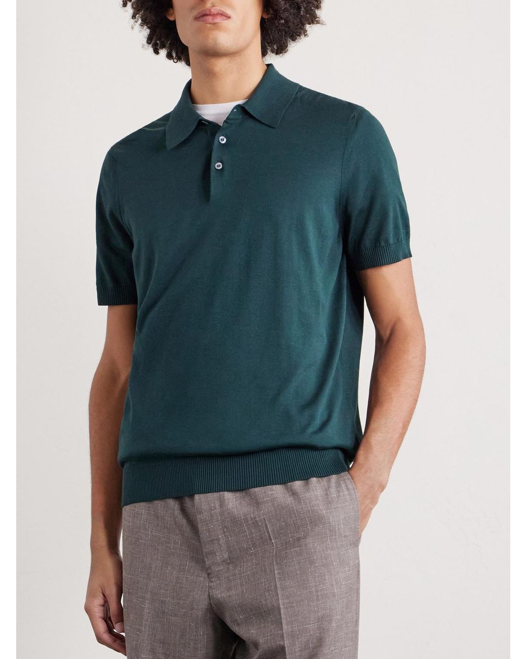 Dunhill Blue Slim-fit Cotton And Mulberry Silk-blend Polo Shirt for men