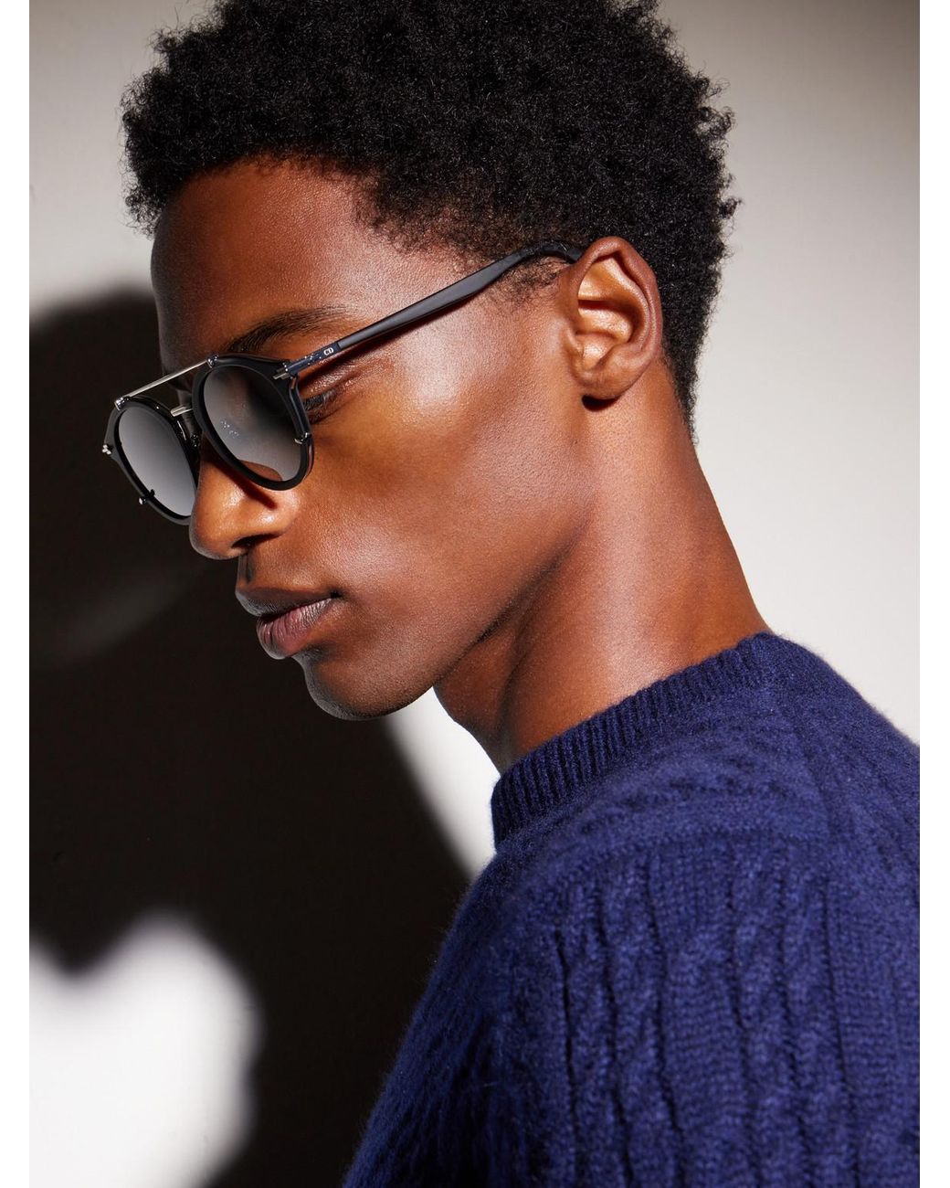 Dior Gray Diorblacksuit R7U Double-Bridge Round-Frame Acetate And-Tone Metal Sunglasses for men