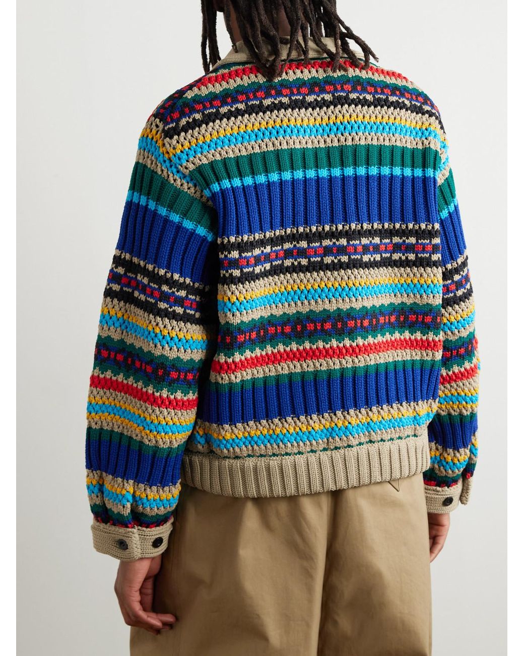 Sacai Striped Knitted Cardigan in Blue for Men | Lyst UK